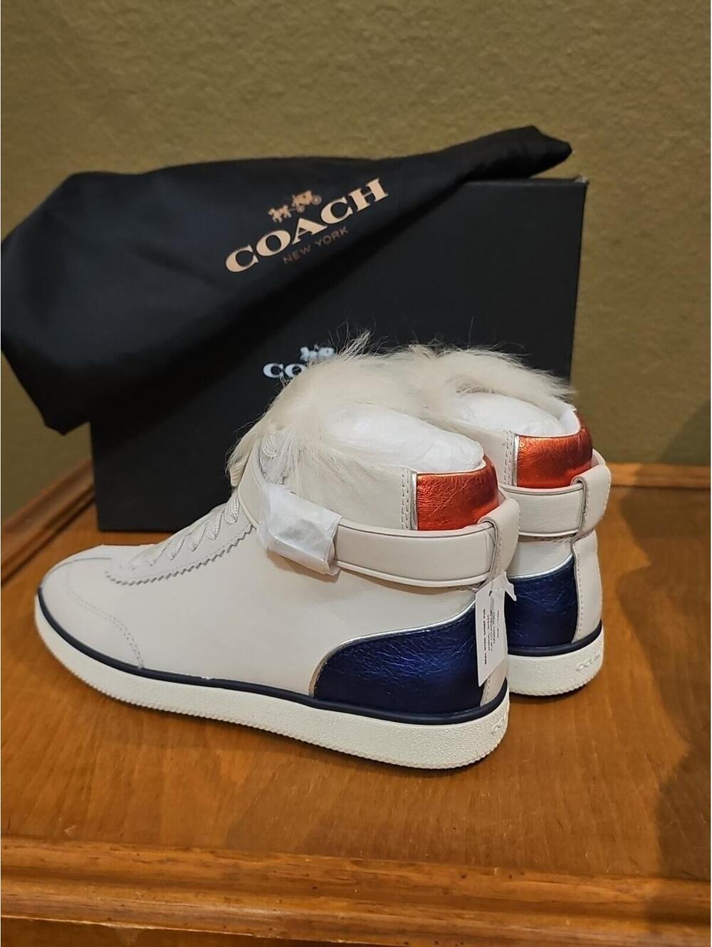 COACH Shearling Nappa Leather Lace Up Hightop Sneakers Shoes Women's Sz 5 NEW - Picture 5 of 14